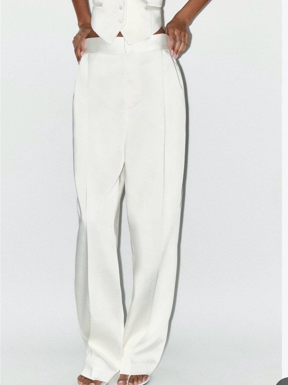 Zara White High-Waist Wide-Leg Dress Pants